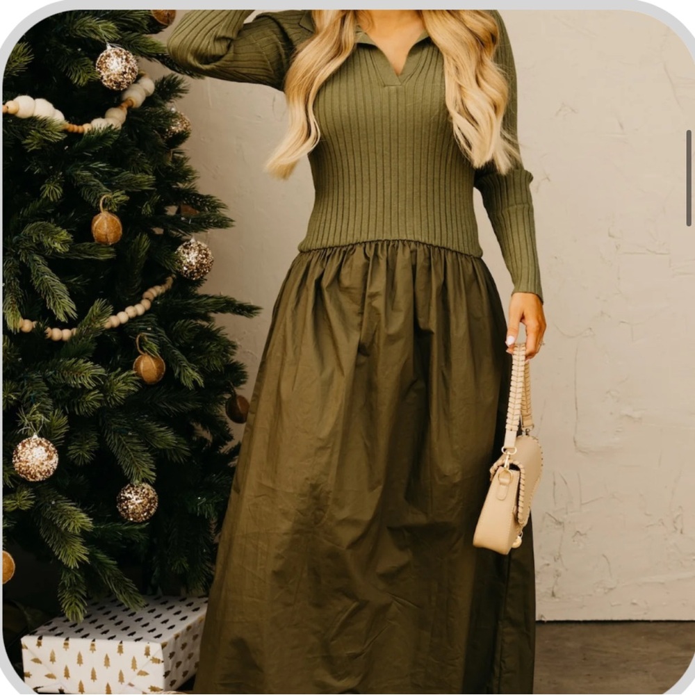 Green Ribbed Sweater Dress
